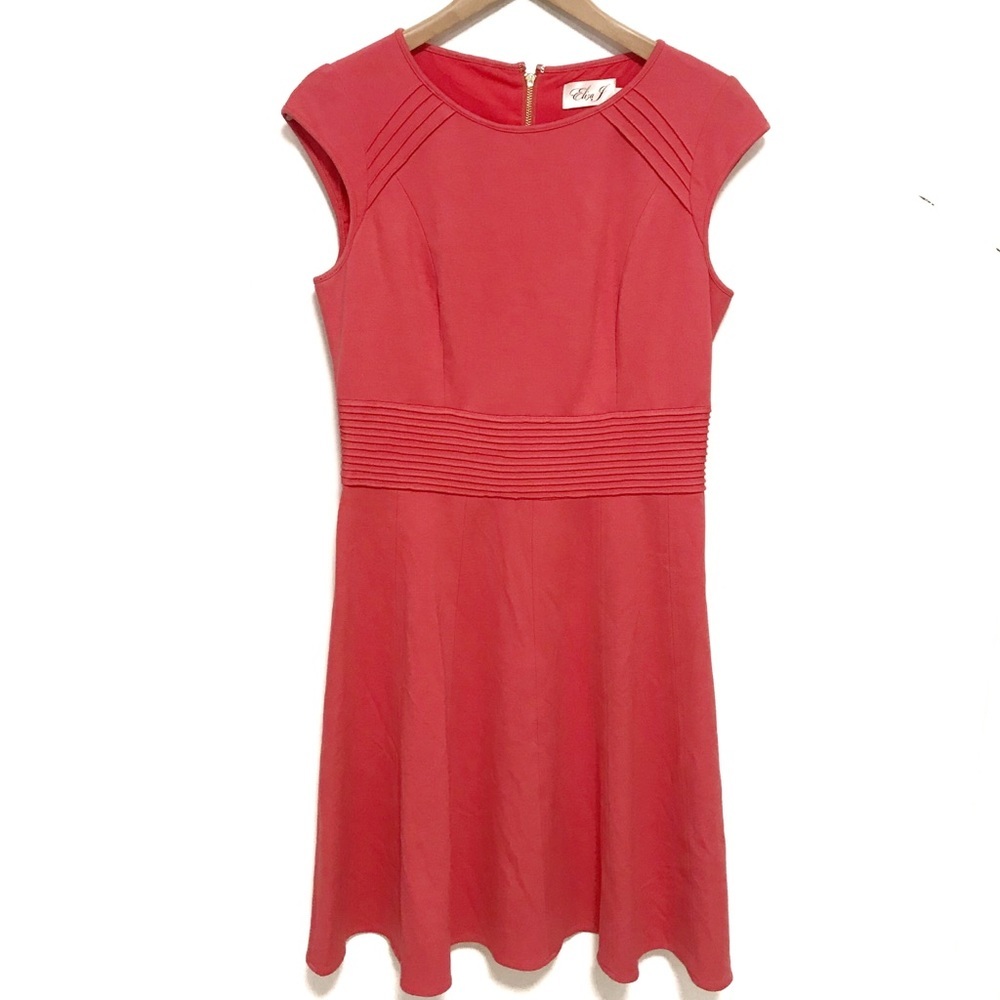 Eliza J Coral-Red Cap Sleeve Fit-and-Flare Mini Dress